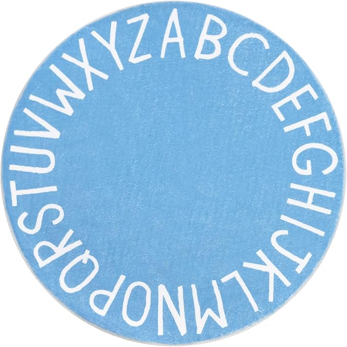 Topotdor Round Kids Play Rug Alphabet Nursery Area Rug Extra Large Soft Crawling Play Mat for Children Toddlers Bedroom (47 inch, Sky Blue) - LeafyLoom