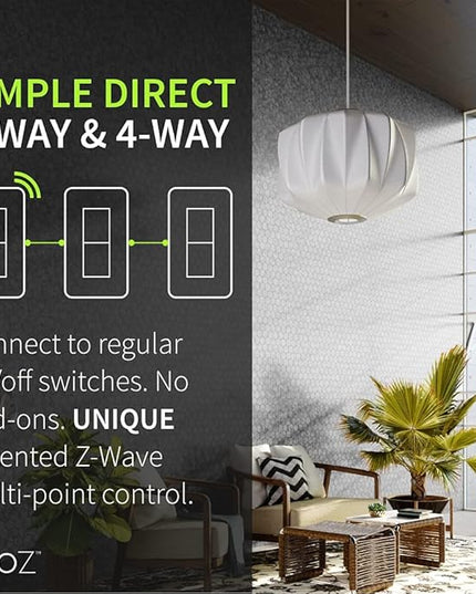 Zooz 800 Series Z-Wave Long Range S2 On Off Switch ZEN76 800LR, White | Simple Direct 3-Way and 4-Way Solution (Works with Regular Switches, No Aux Switch Needed) | Z-Wave Hub Required ZOOZ