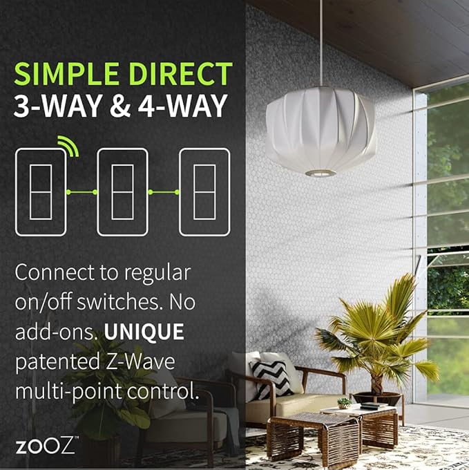 Zooz 800 Series Z-Wave Long Range S2 On Off Switch ZEN76 800LR, White | Simple Direct 3-Way and 4-Way Solution (Works with Regular Switches, No Aux Switch Needed) | Z-Wave Hub Required ZOOZ