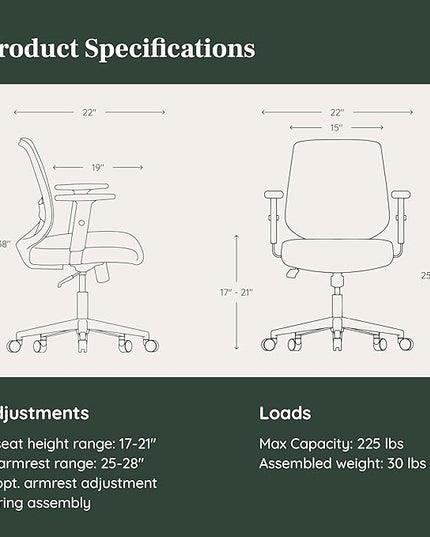 Branch Daily Chair - Vegan Leather Office Chair with Swivel, Lumbar Rest, and Adjustable Armrests - Comfortable Seating for Improved Posture and Productivity - Dune - LeafyLoom
