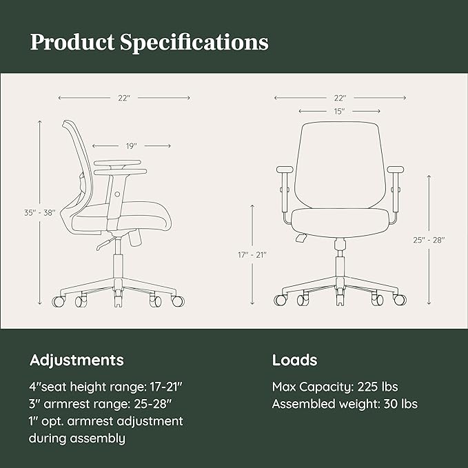 Branch Daily Chair - Vegan Leather Office Chair with Swivel, Lumbar Rest, and Adjustable Armrests - Comfortable Seating for Improved Posture and Productivity - Limestone - LeafyLoom