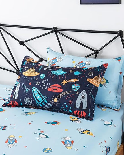 ADASMILE A & S Kids Space Comforter Set 6 Pieces Space Bedding Twin Size for Boys Space Ship Rocket Bedding Galaxy Bed in a Bag Comforter Twin Outer Space Bed Set with Blue Space Sheets Home Decor - LeafyLoom