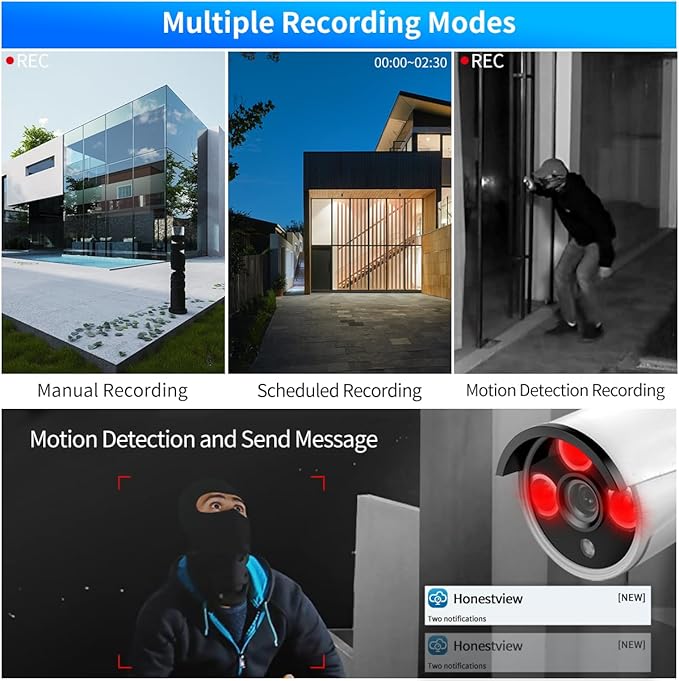 (90 Days Storage & Dual Antennas for WiFi Enhanced) AI Human Detected 2K 3.0MP Wireless Security Camera System,OOSSXX 10-Channel NVR HD Outdoor Home Surveillance WiFi Cameras Systems OOSSXX