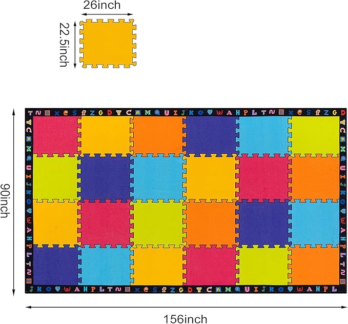 LIVEBOX Elementary Classroom Kids Rug, Washable School Learning Area Rugs, Colorful Preschool Children's Classroom Carpet Non-Slip Alphabet Mat for Home Learning,13'x7'5"(Seats-24) - LeafyLoom