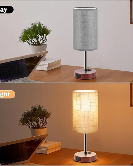 ZJOJO Table Lamp Bedside Lamps for Bedroom, Lamps for Bedrooms Set of 2 with 3 Way Dimmable Using Rocker Switch Nightstand Lamp Night Lamp with AC 2 Outlets for Living Room/Reading Room - LeafyLoom