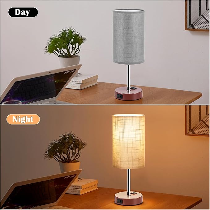 ZJOJO Table Lamp Bedside Lamps for Bedroom, Lamps for Bedrooms Set of 2 with 3 Way Dimmable Using Rocker Switch Nightstand Lamp Night Lamp with AC 2 Outlets for Living Room/Reading Room - LeafyLoom