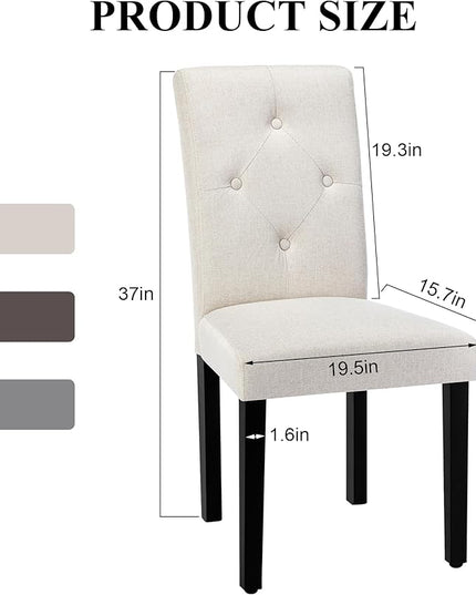 VECELO Upholstered Dining Chairs Set of 2 Modern Fabric and Solid Wood Legs & High Back, Parsons for Kitchen/Living Room-Beige - LeafyLoom