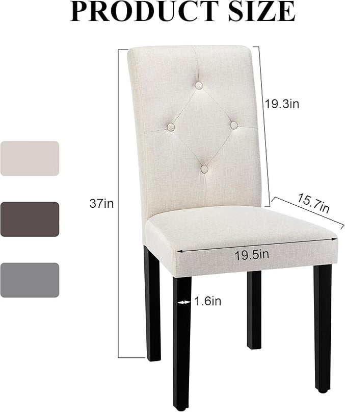 VECELO Upholstered Dining Chairs Set of 2 Modern Fabric and Solid Wood Legs & High Back, Parsons for Kitchen/Living Room-Beige - LeafyLoom