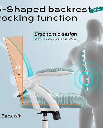 KERDOM Office Chair, Ergonomic Desk Chair, Mesh Computer Chair Height Adjustable, Comfy Swivel Task Chair with Wheels and Flip-up Arms - LeafyLoom