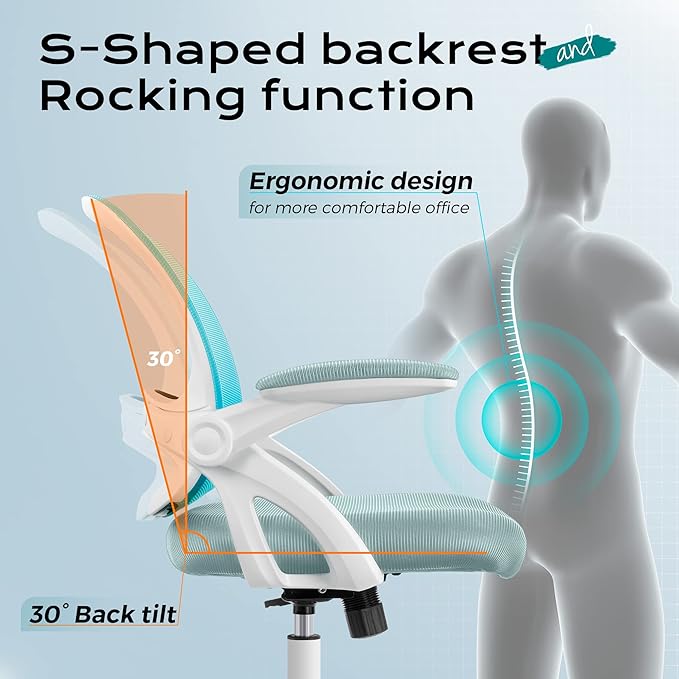 KERDOM Office Chair, Ergonomic Desk Chair, Mesh Computer Chair Height Adjustable, Comfy Swivel Task Chair with Wheels and Flip-up Arms - LeafyLoom