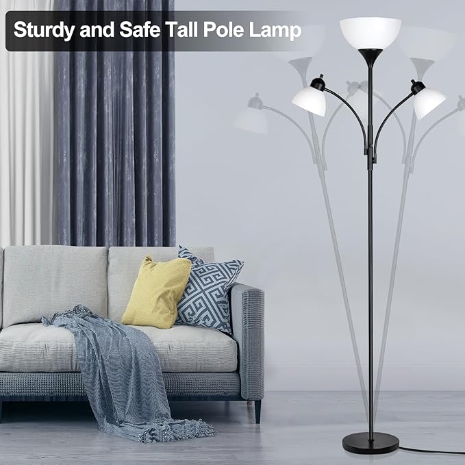 RIGLG Floor Lamps for Living Room,Standing Lamp with Stepless Dimming, 3 Lights Adjustable Reading Lights, Morden Tall Lamps for Living Room, Bedroom, Office - LeafyLoom