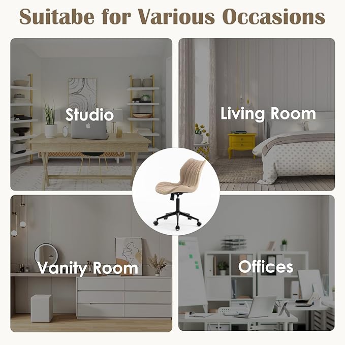 YOUNUOKE Office Desk Chair, Comfy Home Office Chairs, Small Comfortable Desk Chairs with Wheels, Armless PU Leather Chairs for Computer Conference, Khaki - LeafyLoom