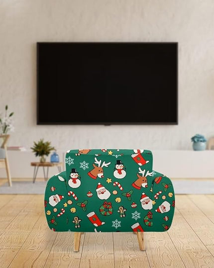 FKELYI Christmas Decorations Green Sofa Slipcover Santa Claus Stretch Sofa Couch Cover for Indoor Washable Furniture Protector with Elastic Bottom S FKELYI