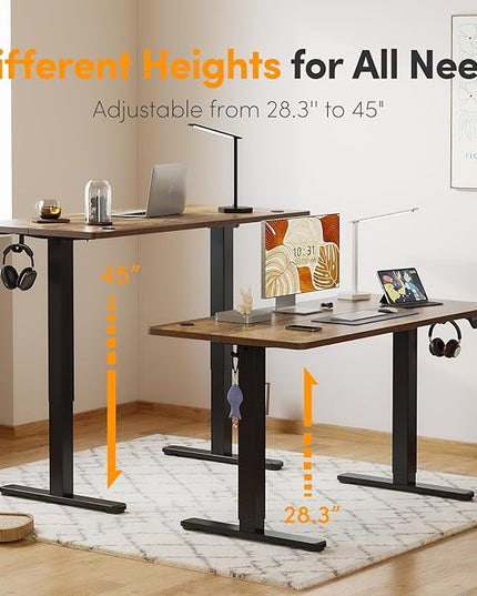 Cubiker 55 x 24 Inch Standing Desk, Stand up Height Adjustable Home Office Electric Table, Sit Stand Desk with Splice Board, Black Frame & Rustic Brown Desktop - LeafyLoom