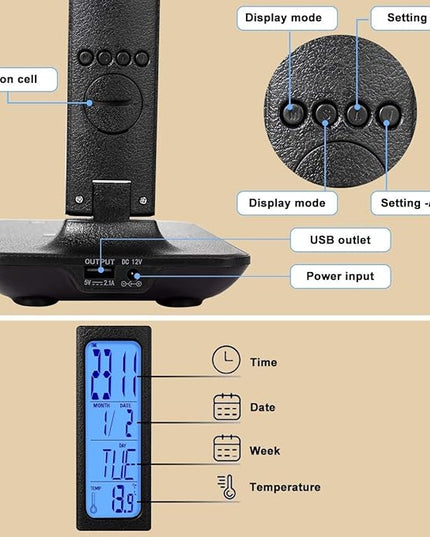 LED Desk Lamp, Dimmable Eye-Protecting Table Lamps with Night Light, USB Charging Port, 4 Color Temperature Modes, 5 Brightness Levels, 1H Timer, Touch Control for Home Office Bedroom (Black) - LeafyLoom