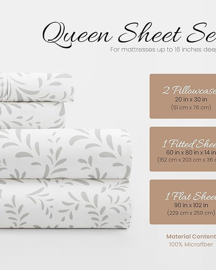 Linen Market 4 Piece Queen Bedding Sheet Set (Gray Vines) - Sleep Better Than Ever with These Ultra-Soft & Cooling Bed Sheets for Your Queen Size Bed - Deep Pocket Fits 16" Mattress - LeafyLoom