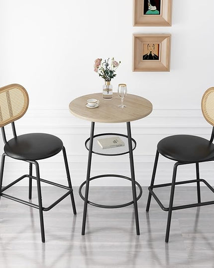 NicBex Kitchen Table for 2 Table and Chairs Dining Room Set Modern Dining Table 2-Piece Rattan Bar Chair Set with Metal Frame for Home or Hotel Dining Room, Kitchen or Bar, Black - LeafyLoom
