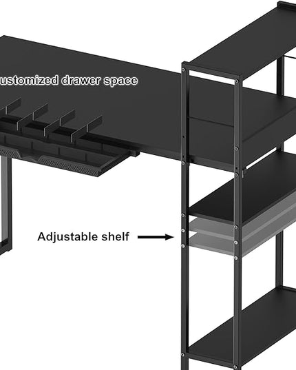 SHW 46-Inch Mission Desk with Side Shelf, 24" Deep, Black - LeafyLoom