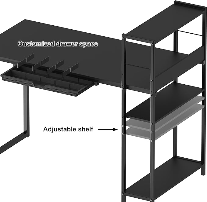 SHW 46-Inch Mission Desk with Side Shelf, 24" Deep, Black - LeafyLoom
