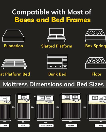 EGOHOME 12 Inch King Mattress, Copper Gel Cooling Memory Foam Mattress for Back Pain Relief,Therapeutic Double Mattress Bed in a Box, Made in USA, CertiPUR-US Certified, 76x80x12 Black - LeafyLoom