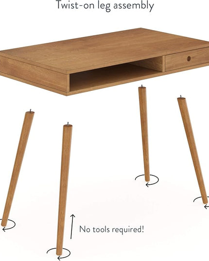Nathan James Parker Modern Home Office Writing, Computer or Laptop Desk with Open Storage Cubby and Small Drawer, Walnut - LeafyLoom