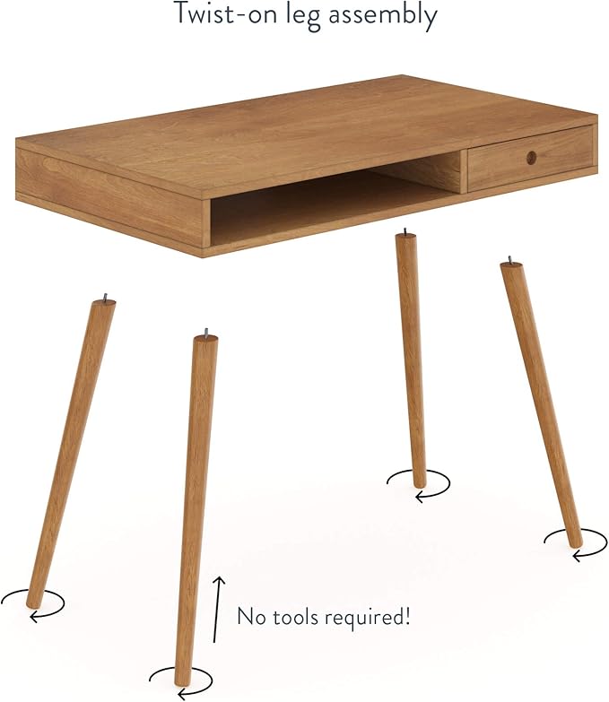 Nathan James Parker Modern Home Office Writing, Computer or Laptop Desk with Open Storage Cubby and Small Drawer, Walnut - LeafyLoom