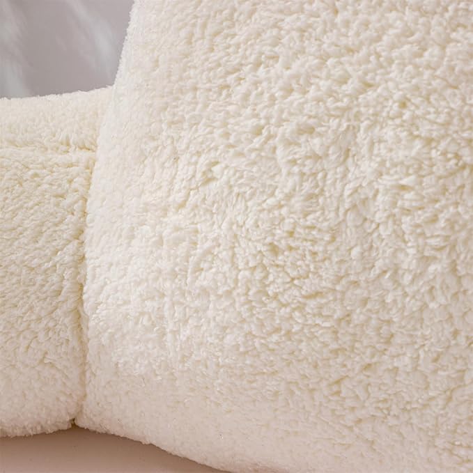 A Nice Night Sherpa Fleece Flannel Reading Pillow Bed Wedge Adult Backrest with Arms Back Support for Sitting Up in Bed/Couch,White,Large - LeafyLoom