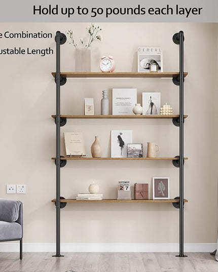Pynsseu Industrial Iron Pipe Shelf Wall Mount, Farmhouse DIY Open Bookshelf, Pipe Shelves for Kitchen Bathroom, bookcases Living Room Storage, 2Pack of 5 Tier - LeafyLoom