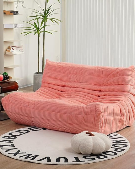 N&V Fireside Loveseat, Mid Century Armless Twin Size Floor Sofa, Soft Premium Corduroy Floor Lounge Chair, Foam Sofa Accent Chair for Living Room Bedroom and Office, Salmon - LeafyLoom