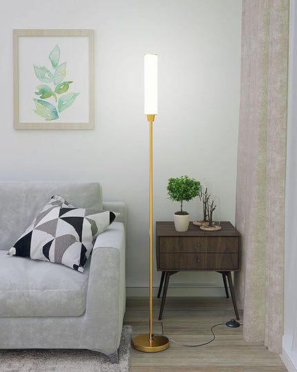 Floor Lamp with Remote Control,Bright Floor Lamps for Living Room/Bedroom/Office, Stepless Adjustable 3000K-6000K Colors and 10-100% Brightness,Standing Light with Foot Switch (Gold) - LeafyLoom