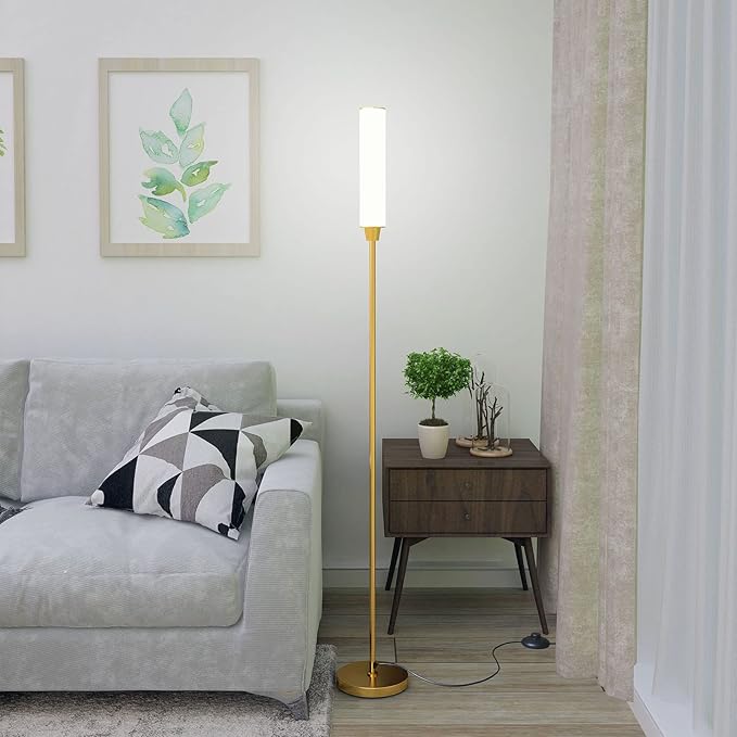 Floor Lamp with Remote Control,Bright Floor Lamps for Living Room/Bedroom/Office, Stepless Adjustable 3000K-6000K Colors and 10-100% Brightness,Standing Light with Foot Switch (Gold) - LeafyLoom