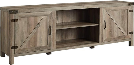 Walker Edison Georgetown Modern Farmhouse Double Barn Door Stand for TVs up to 80 Inches, 70 Inch, Grey Wash - LeafyLoom