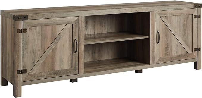 Walker Edison Georgetown Modern Farmhouse Double Barn Door Stand for TVs up to 80 Inches, 70 Inch, Grey Wash - LeafyLoom