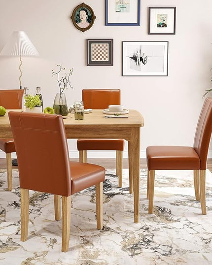 Soohow Upholstered Set of 2, Indoor Room Armless Kitchen Table Parson Chairs Set of 4 with Solid Wood Legs, Dining Chiar 4pcs, Brown Leather - LeafyLoom