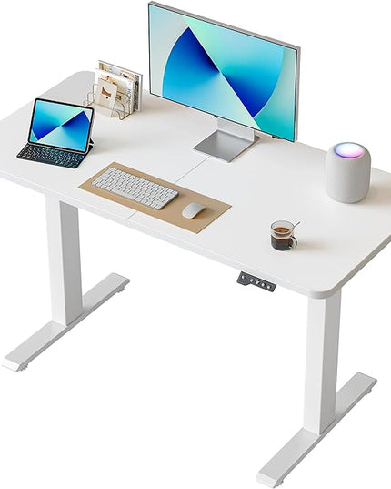 FAMISKY Standing Adjustable Desk Home Office Desk, 44 x 24 Inches Height Adjustable Desk, Ergonomic Home Office Computer Workstation with Splice Board, White - LeafyLoom