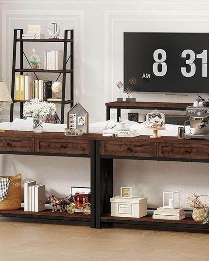 BON AUGURE Console Table with 2 Drawers, Entryway Table with Storage, Sofa Table Behind Couch for Living Room, Farmhouse Entry Table for Hallway, Foyer, Front Door (Rustic Oak, 47 Inch) - LeafyLoom