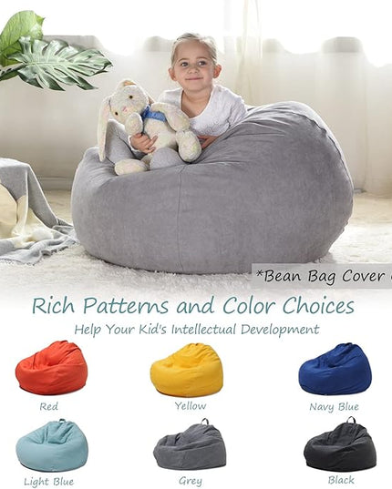 YuppieLife Stuffed Animals Bean Bag Chair Cover Candy-Colored Bean Bag（Just Cover, No Filling）/Large Stuff 'n Sit Organization/Toy Storage Bag/Kids Toys Organizer（27'',Grey） - LeafyLoom