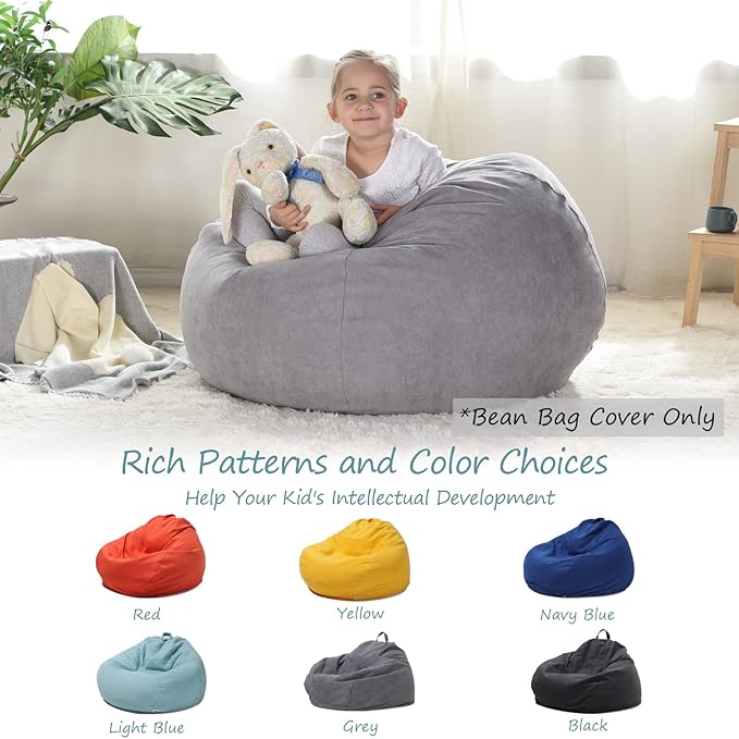 YuppieLife Stuffed Animals Bean Bag Chair Cover Candy-Colored Bean Bag（Just Cover, No Filling）/Large Stuff 'n Sit Organization/Toy Storage Bag/Kids Toys Organizer（27'',Grey） - LeafyLoom