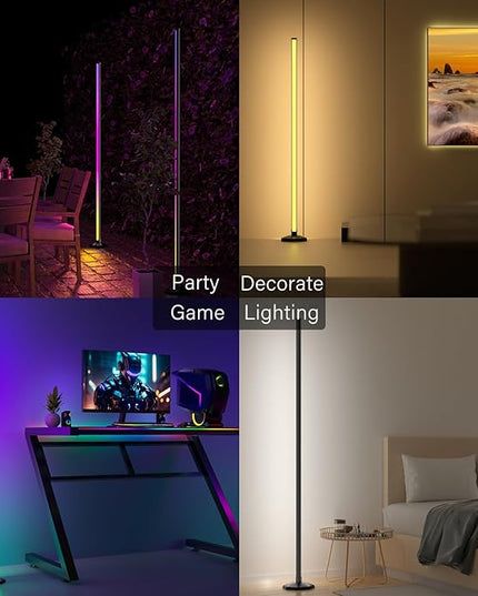 Buyya Modern Floor Lamp, 65 Inch LED RGB Corner Lamp - 16M Colors, Music Sync, Smart APP, Adjustable Height, Timing Set, Atmosphere Lighting for Living Room, Bedroom, Game Party - LeafyLoom