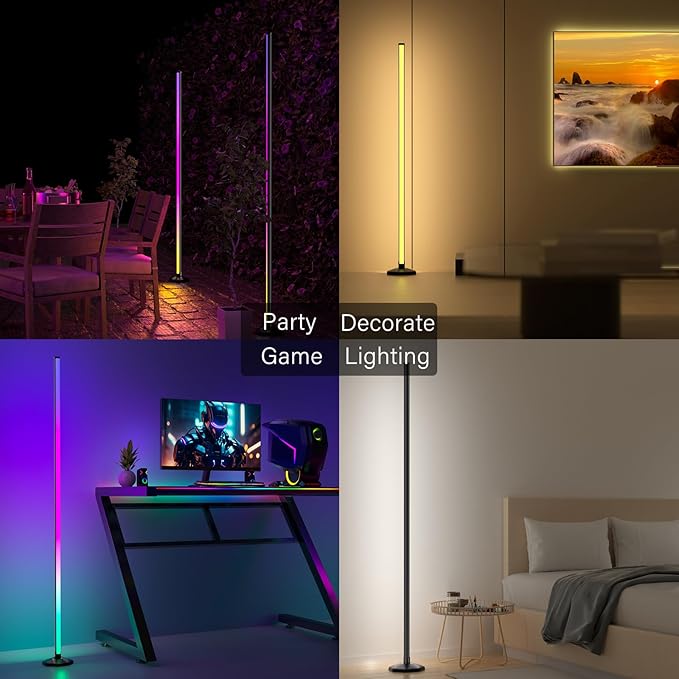 Buyya Modern Floor Lamp, 65 Inch LED RGB Corner Lamp - 16M Colors, Music Sync, Smart APP, Adjustable Height, Timing Set, Atmosphere Lighting for Living Room, Bedroom, Game Party - LeafyLoom
