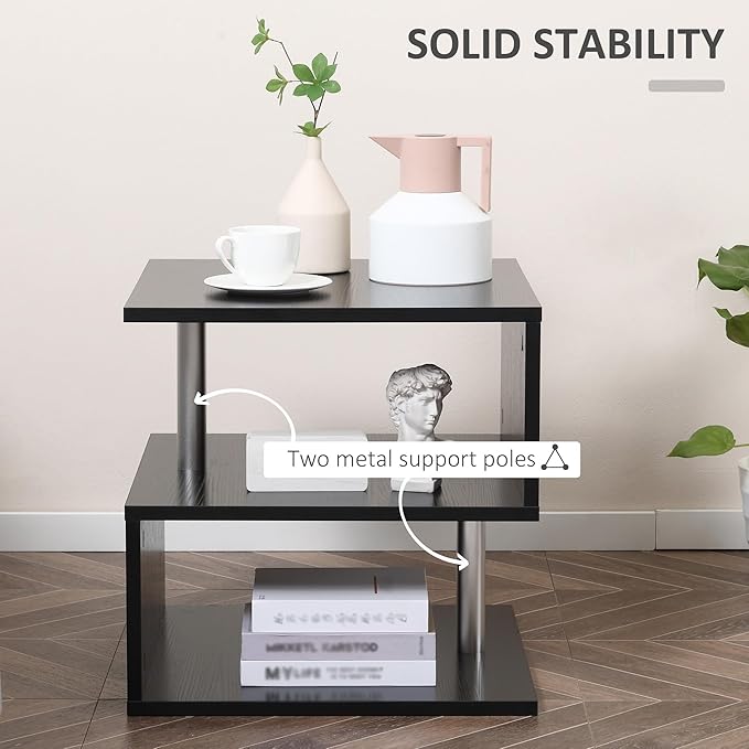 NicBex Coffee Table Wooden Coffee Table with Storage Square Center Tables with Open Shelves and Steel Poles End Table for Living Room, Dining Room, Office, and Bedroom,20" W, Black - LeafyLoom