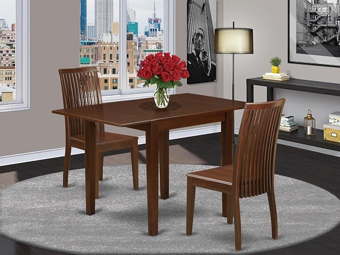 East West Furniture NDIP3-MAH-W Norden 3 Piece Room Furniture Set Contains a Rectangle Dining Table with Dropleaf and 2 Wood Seat Chairs, 30x48 Inch, Mahogany - LeafyLoom
