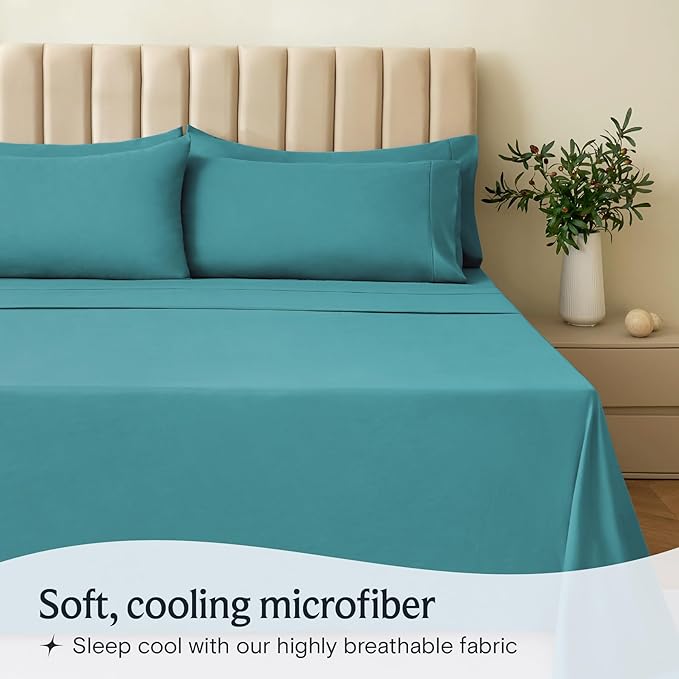 LuxClub 6 PC Full Sheet Set, Breathable Luxury Bed Sheets, Deep Pockets 18" Eco Friendly Wrinkle Free Cooling Bed Sheets Machine Washable Hotel Bedding Silky Soft - Teal Full - LeafyLoom