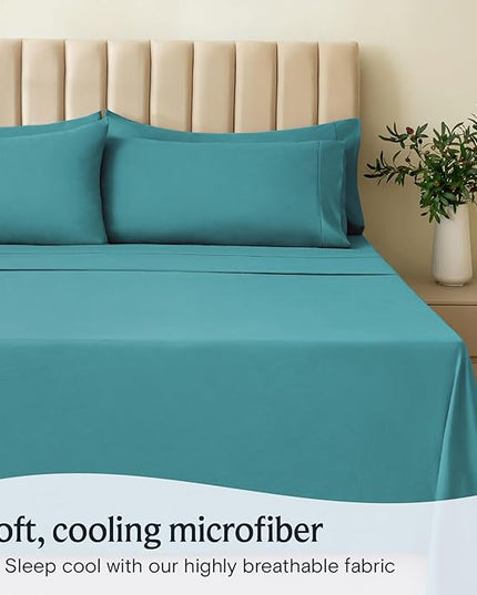 LuxClub Twin XL Sheets - Soft Twin Bed Sheets for Boys and Girls, 4 PC Deep Pockets 18" Eco Friendly Wrinkle Free Kids Fitted Sheets Machine Washable Hotel Bedding Silky Soft - Teal Twin XL - LeafyLoom