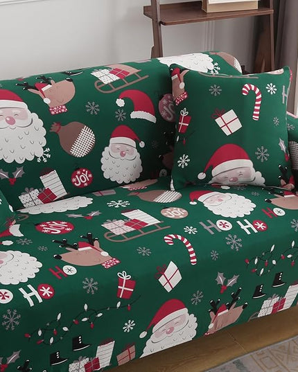 Mybedsoul Christmas Sofa Cover Santa Claus Printed Sofa Couch Cover Washable Furniture Protector with Elastic Bottom Xmas Home Room Festival Decoration(2 Seater/Loveseat) Mybedsoul