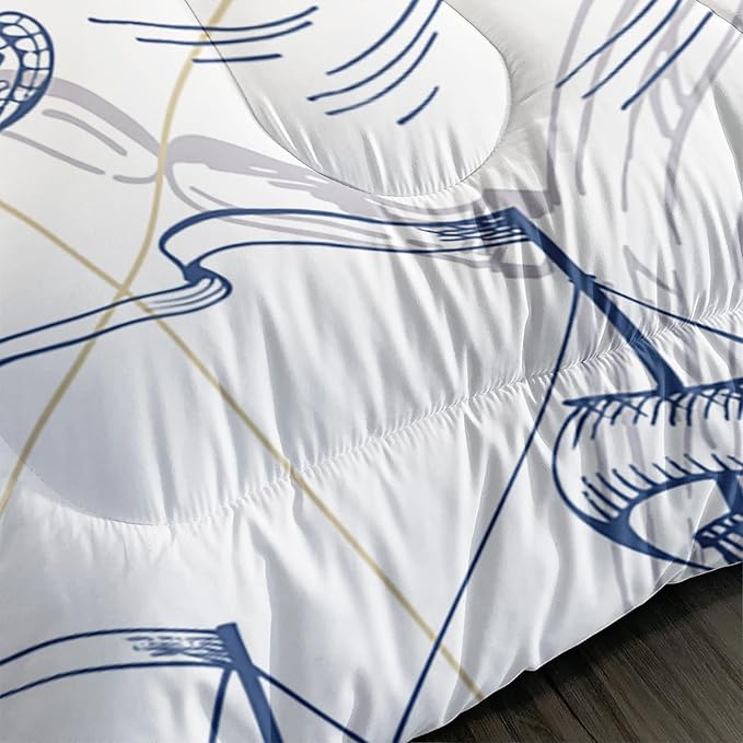 CVHOUSE Whale Comforter Set Queen Size,Ocean Theme Bedding Set for Kids,Whale Nautical Sailing Quilt Set Ocean Duvet Set Ocean Decor 3 Pieces - LeafyLoom