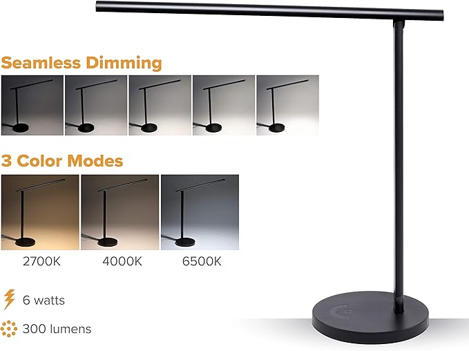 Bostitch Office Dimmable LED Desk Lamp with Adjustable Color Temperature, Black - LeafyLoom