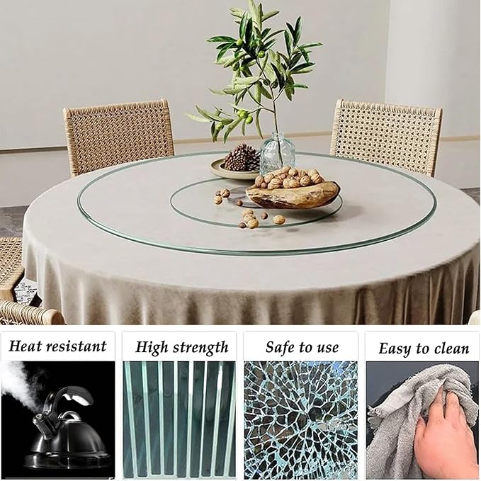 23 Inches Glass Lazy Susan for Table Top, Large Lazy Susan Turntable Fits for Family Gatherings, Banquets, Weddings, and Restaurants Plate Silent & Smooth Spin - LeafyLoom