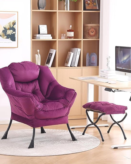 LITA Lazy Chair with Ottoman, Modern Accent Leisure Upholstered Sofa Chair, Contemporary Lounge Reading Chair with Armrests and a Side Pocket for Living Room, Bedroom & Small Space - LeafyLoom