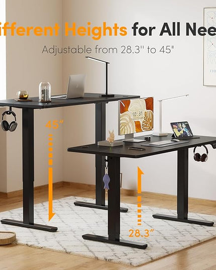Cubiker 63 x 24 Inch Standing Desk, Stand up Height Adjustable Home Office Electric Table, Sit Stand Desk with Splice Board, Black Frame & Black Desktop - LeafyLoom